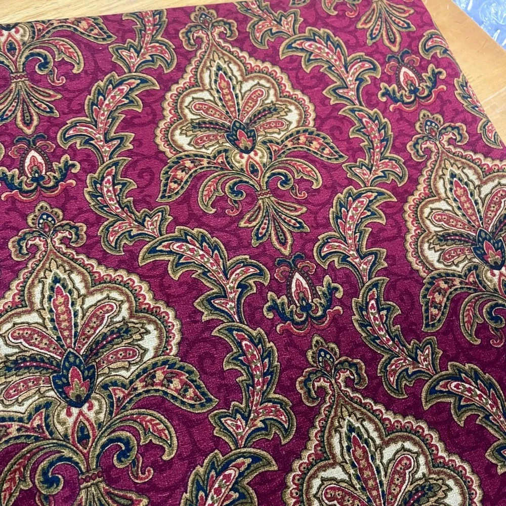 Vtg Burgundy Gold Damask Fleur-de-Lis Rectangular Tablecloth 80x58